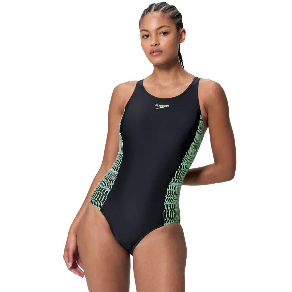 SPEEDO MEDALIST PLACEMENT SWIMSUIT - BLACK/GREEN