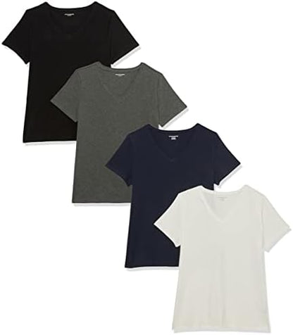 Amazon Essentials Women's Regular-Fit Short-Sleeve V-Neck T-Shirt, Multipacks