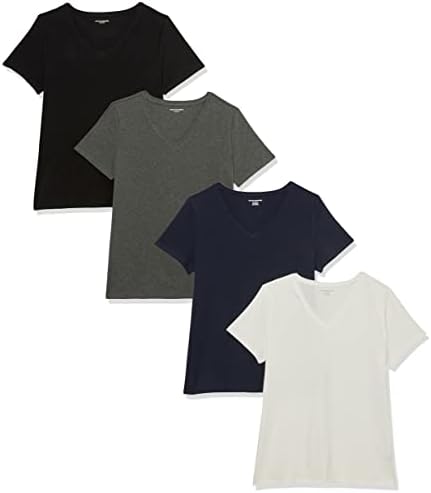 Amazon Essentials Women's Regular-Fit Short-Sleeve V-Neck T-Shirt, Multipacks