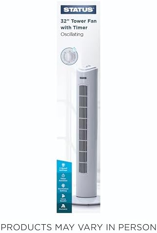 Status 32-Inch Tower Fan with 3 Speed Settings, Oscillating Slim Cooling Fan for Living Room, Bedroom and Office Use, Black (S32BTOWERFAN1PKB)