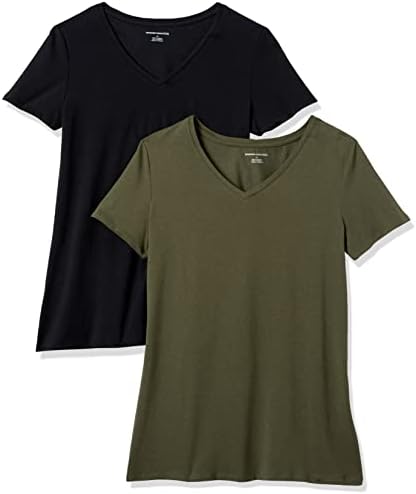 Amazon Essentials Women's Regular-Fit Short-Sleeve V-Neck T-Shirt, Multipacks