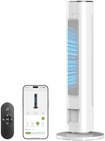 FLANUR 43" Smart Tower Fan with Remote, App &amp; Touch Control, Silent Tower Fans for Sleeping Capable of 25ft/s, LED Display, 90° Oscillating Tower Fan for Bedroom &amp; Office, 1 pack+4 modes, Black