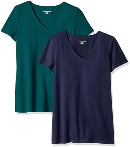 Amazon Essentials Women's Regular-Fit Short-Sleeve V-Neck T-Shirt, Multipacks