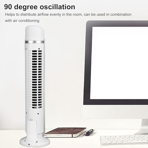 Ejoyous Bladeless Tower Fan, 13inches 90 Degree Oscillation Ultra Quiet Desktop Tower Fan with Remote Control for Home RVs Offices (White)