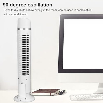 Ejoyous Bladeless Tower Fan, 13inches 90 Degree Oscillation Ultra Quiet Desktop Tower Fan with Remote Control for Home RVs Offices (White)