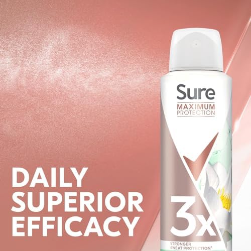 Sure Antiperspirant Freesia &amp; Water Lily 96H Nonstop Sweat and Odour Protection Alcohol-Free Body Spray with Light and Fresh Scent Deodorant for Women, 150ml Pack of 3