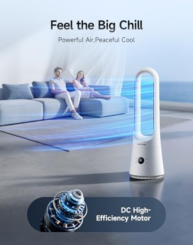 2 in 1 Bladeless Fan and Heater, 8 Speeds, 9H Timer, Tower Fan for Bedroom, Silent DC Motor, 90°Oscillating Floor Fan with Remote/APP, Safe Design Cooling Fans for Home, Office, White