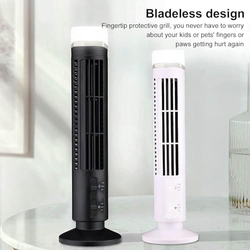 Ejoyous Bladeless Tower Fan, 13inches 90 Degree Oscillation Ultra Quiet Desktop Tower Fan with Remote Control for Home RVs Offices (White)