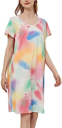 CHUNG Women Nighties Short Sleeve Above Knee Soft Cotton Nightdress Ladies loose Cute Animal Floral Print Summer Loungwear Sleepwear
