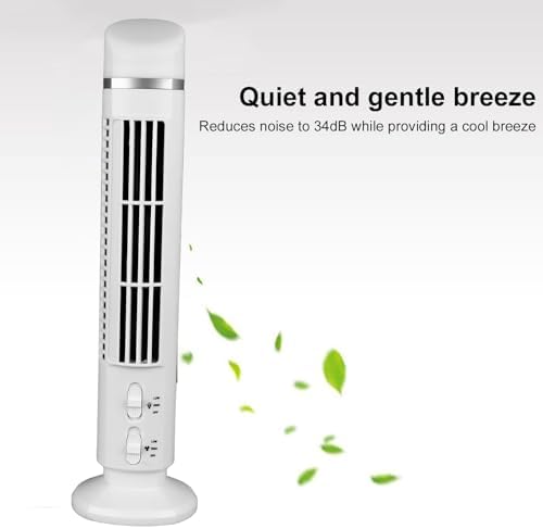 Ejoyous Bladeless Tower Fan, 13inches 90 Degree Oscillation Ultra Quiet Desktop Tower Fan with Remote Control for Home RVs Offices (White)