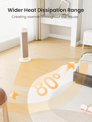 AIRMATE 25 Inch Electric Heater for Home Low Energy, 2000W Tower Space Heater, 80° Oscillating Portable Heaters, 5 Modes 24H Timer Overheat Tip Over Protection Ceramic Room Heater for Office Bedroom