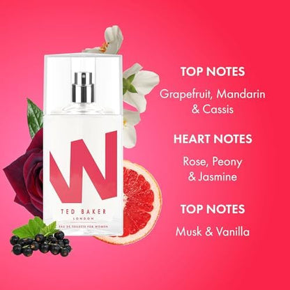 Ted Baker W EDT Ted Baker Rose And Orchid, Fig Leaf, White Peony, Cassis, Raspberry Middle notes, Womens Perfume, Long Lasting Fragrance Eau De Toilette, Fruity Floral 75ml