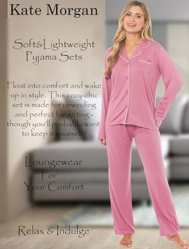 KATE MORGAN Ladies lightweight cosy pyjamas | Womens loungewear sets pjs | Nightwear Sleepwear for women