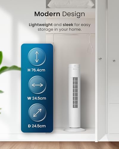 Pro Breeze® 30" Tower Fan, Ultra Quiet Operation, 7-Hour Digital Timer, Remote Control, 3 Cooling Fan Modes &amp; LED Light Indicator - Powerful &amp; Energy-Efficient Electric Fan for Home and Office - White