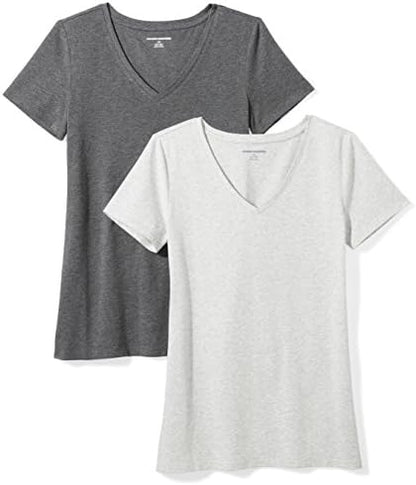 Amazon Essentials Women's Regular-Fit Short-Sleeve V-Neck T-Shirt, Multipacks