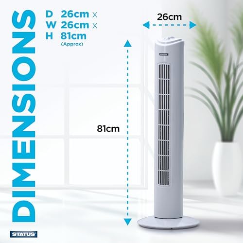 Status 32-Inch Tower Fan with 3 Speed Settings, Oscillating Slim Cooling Fan for Living Room, Bedroom and Office Use, Black (S32BTOWERFAN1PKB)