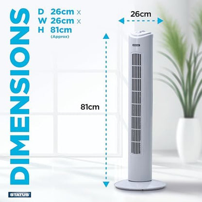 Status 32-Inch Tower Fan with 3 Speed Settings, Oscillating Slim Cooling Fan for Living Room, Bedroom and Office Use, Black (S32BTOWERFAN1PKB)