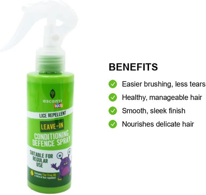 Kids Lice Repellent Leave-In Conditioning Defence Spray with Tea Tree Oil, 125ml, Pack of 6