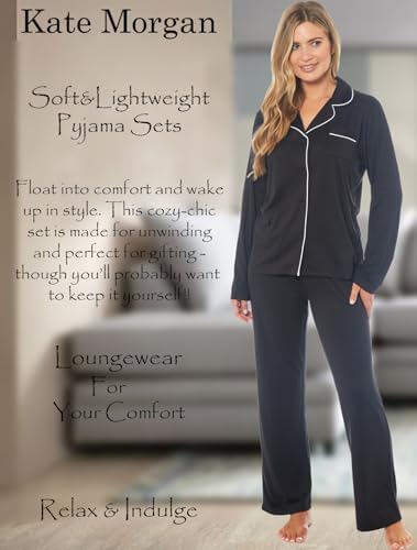 KATE MORGAN Ladies lightweight cosy pyjamas | Womens loungewear sets pjs | Nightwear Sleepwear for women