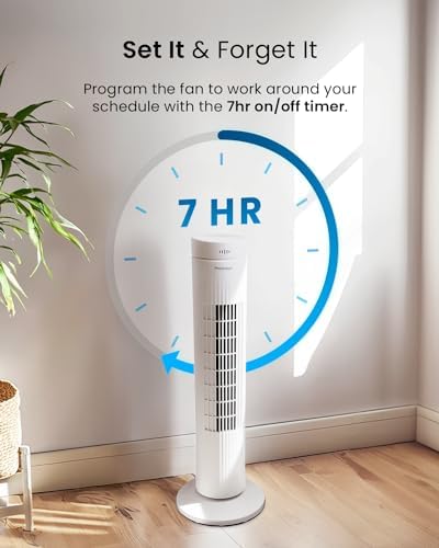 Pro Breeze® 30" Tower Fan, Ultra Quiet Operation, 7-Hour Digital Timer, Remote Control, 3 Cooling Fan Modes &amp; LED Light Indicator - Powerful &amp; Energy-Efficient Electric Fan for Home and Office - White