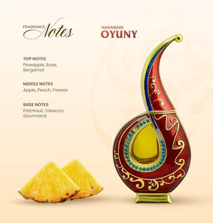 Al Haramain Oyuny 20ml Perfume Oil | Luxury Arabian Unisex Attar | Long-Lasting Alcohol-Free Fragrance | Fruity Floral Woody Oriental Scent for Men &amp; Women | Elegant Gift Choice