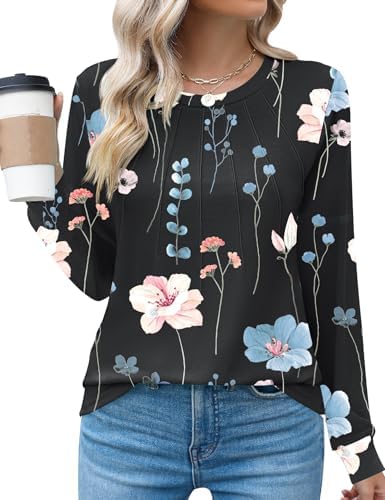Rapbin Womens Casual Short Sleeve T-Shirts Crew Neck Pleated Tops Fashion Dressy Tunic Blouses