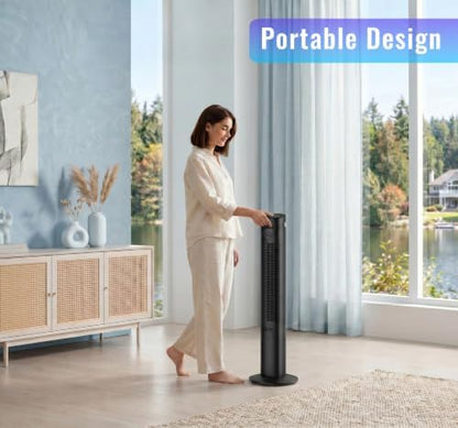 PureMate 47-Inch Tower Fan with Air Purifier, DC Motor Oscillating Electric Fan 28W,12 Speeds, LED Display, 4 Modes, 12H Timer, Quiet Standing Bladeless Fan for Large Bedroom, Home Office (Black)