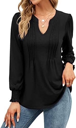 EFFAN Womens V Neck Tops Puff Short Sleeve T-Shirt Pleated Floral Printed Tunic Blouse Shirts