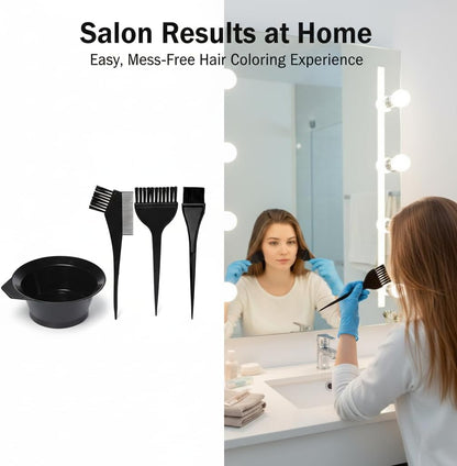 Hair Dye Set Colouring Tint Tool Brush Kit and Bleach Mixing Bowl Set Double sided Coloring Comb and Hair Dyeing Applicator - Professional Hairdressing &amp; Highlighting Kit (Set of 4-Black)