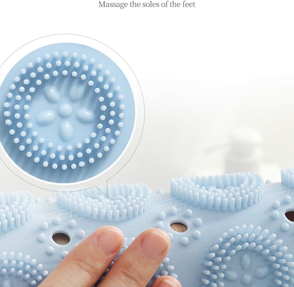PVC Round Massage Bath Mat Non-Slip Shower Mat Bathroom Mat Machine Washable Bath Mat with Drainage Holes and Suction Cups, 55 x 55 cm, Blue