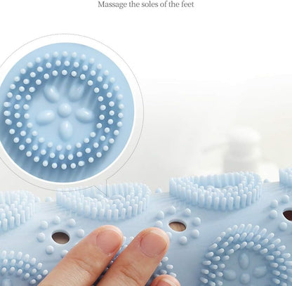 PVC Round Massage Bath Mat Non-Slip Shower Mat Bathroom Mat Machine Washable Bath Mat with Drainage Holes and Suction Cups, 55 x 55 cm, Blue