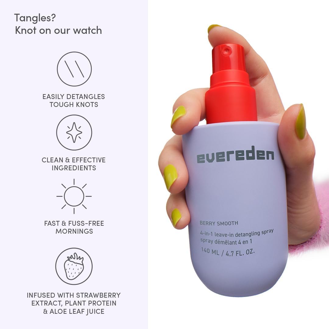 Evereden Kids Hair Detangling Spray: 4-in-1 Leave-In Detangler Spray - Moisturize, Strengthen, Protect, &amp; Easily Tackle Even the Toughest Knots - Clean &amp; Vegan - All Hair Types