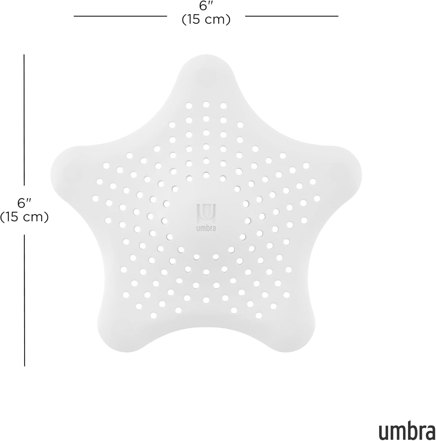 Umbra Starfish Hair Catcher, Fun Drain Cover Fits Most Standard Tub and Shower Drains, 6" Diameter, White