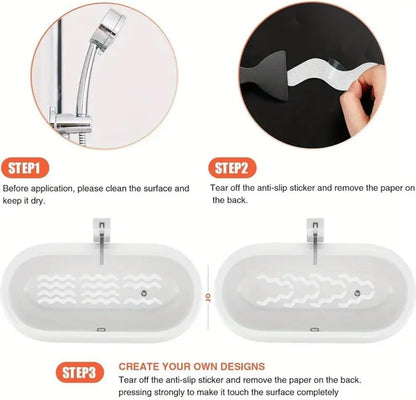 24 Pcs Non Slip Strip Stickers for Bath and Shower, Wa-ve Anti-Slip Strip with Scraper, Non Slip Bathtub Stickers for Stairs, Shower Room, Slippery Surfaces, Sauna, Kitchen (White)