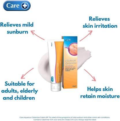 Care Aqueous Calamine Cream Sunburn Relief Soothing Itch Relief Cream Itchy skin relief for adults &amp; Children TLC For Dry Skin And Other Minor Skin Conditions 100g 1 Pack