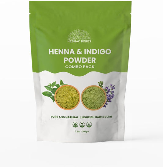 Hebhac Herbals Organic Henna &amp; Indigo Powder Hair Dye Combo – 100g Each | Pure Hair Color Powders, Chemical-Free, Herbal, Natural Hair Colour