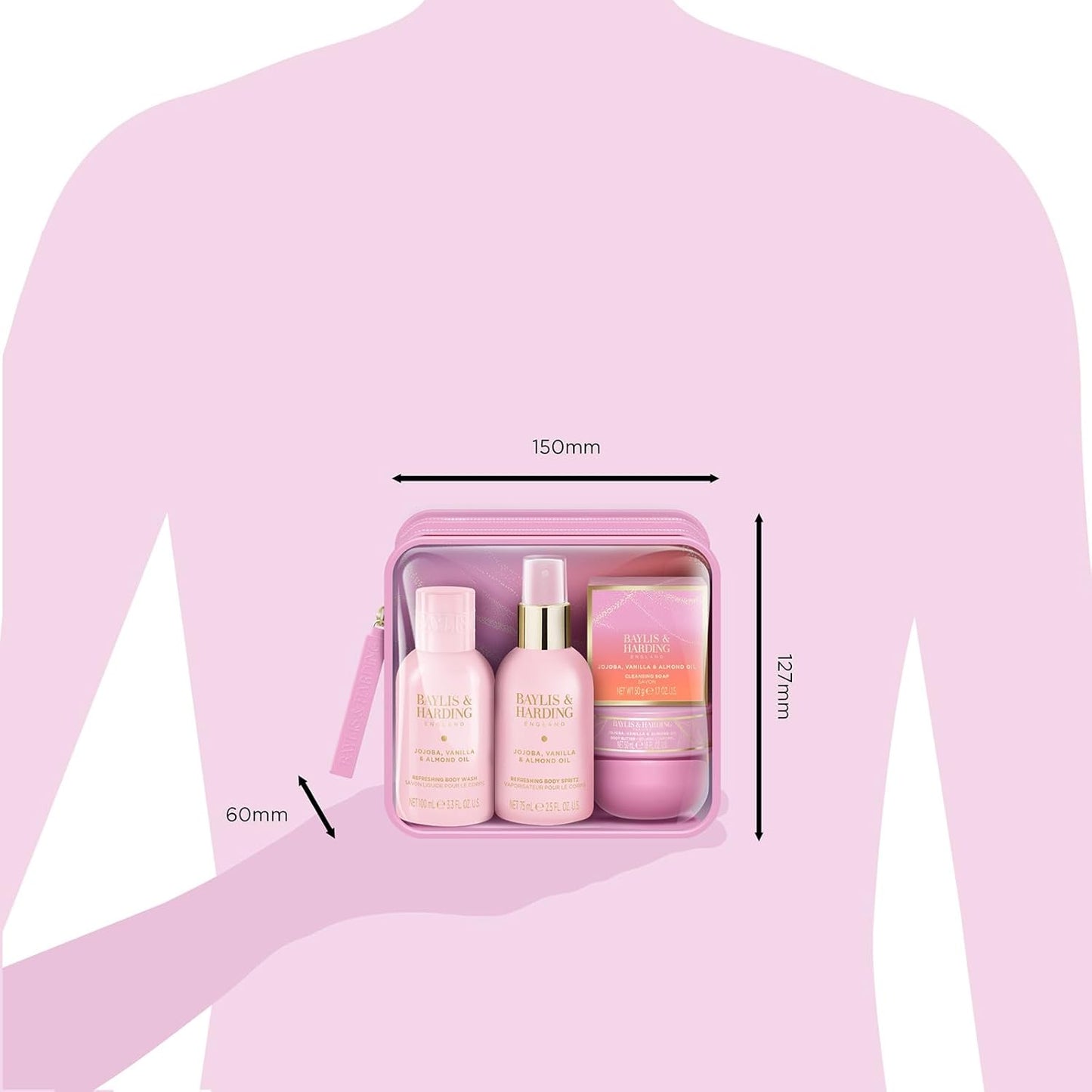 Baylis &amp; Harding Jojoba, Vanilla &amp; Almond Oil Luxury Travel Wash Bag Gift Set - Vegan Friendly