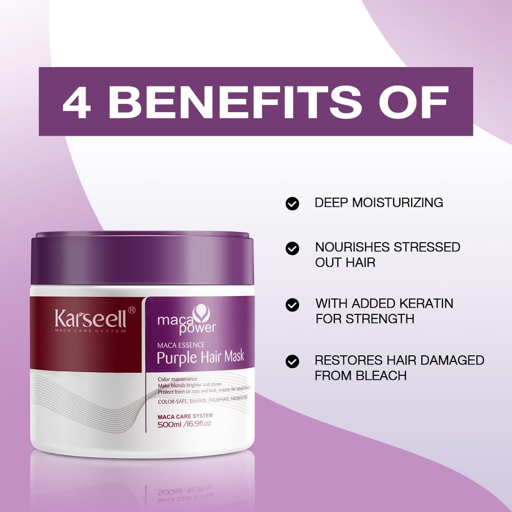 Karseell Purple Hair Mask &amp; Purple Shampoo, Neutralizes Brass &amp; Yellow Tones for Blonde, Gray, Silver Hair, 2 x 500ml