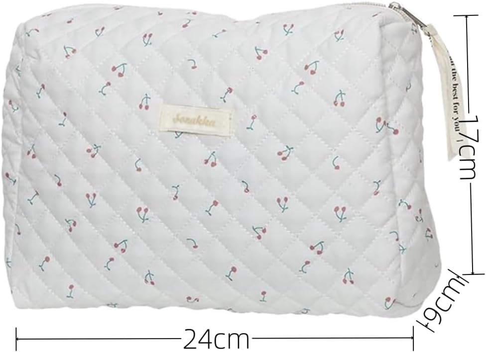 Aucuu Cotton Makeup Bag, Portable Travel Cosmetic Bag, Large Capacity Floral Toiletry Bags, Quilted Wash Bags Organizer for Women Girls