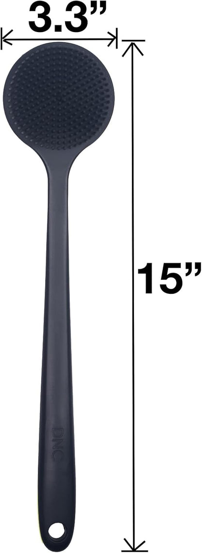 DNC Back Scrubber for Shower Soft Silicone Bath Body Brush with Long Handle (Black)