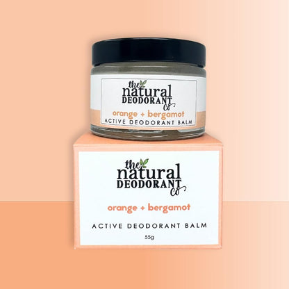 The Natural Deodorant Co, Active Deodorant Balm Orange + Bergamot 55g | Aluminium Free, Plastic Free, Natural Ingredients, Extra Strength Protection