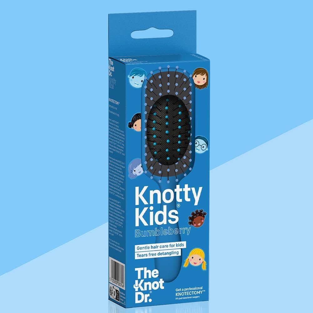 The Knot Dr. Toddler Hair Brush | Detangling Brush for Curly, Thick or Straight Hair | FLEXALITE™ Bristles Help Reduce Breakage &amp; Tangles, Knotty Kids, Bumbleberry Blue