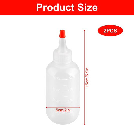 2PCS 120ml Squeeze Applicator Bottles with Red Pointed Tip &amp; Graduated Scale, Reusable Translucent PE Plastic Liquid Dispensers for Hair Dye, Shampoo, Conditioners, Travel &amp; DIY Crafts