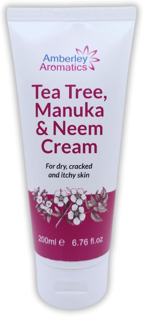 Tea Tree, Manuka &amp; Neem Cream (200ml) -Antibacterial, Anti-fungal, Antiseptic, Anti-Itch, Dry, Chapped &amp; Cracked Skin, Eczema, Psoriasis, Jock Itch, Fungal infections. Fast Effective Relief