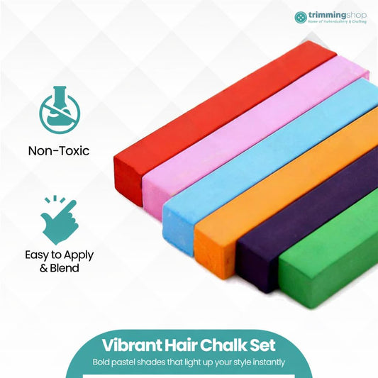 Trimming Shop 24pcs Washable Hair Chalk Sticks - Set of 24 Bright &amp; Pastel Colours Temporary Hair Colour, Non-Sticky &amp; Easy to Apply for Festival, Halloween, Birthday Party, Fancy Dress