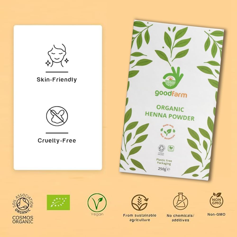 Organic Henna Powder 250g (5 x 50g Convenient Sachets) | Plant-Based Hair Colour | Single-Ingredient, Certified Organic | No Peroxide, No Ammonia, No Parabens