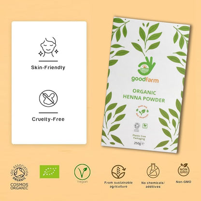 Organic Henna Powder 250g (5 x 50g Convenient Sachets) | Plant-Based Hair Colour | Single-Ingredient, Certified Organic | No Peroxide, No Ammonia, No Parabens