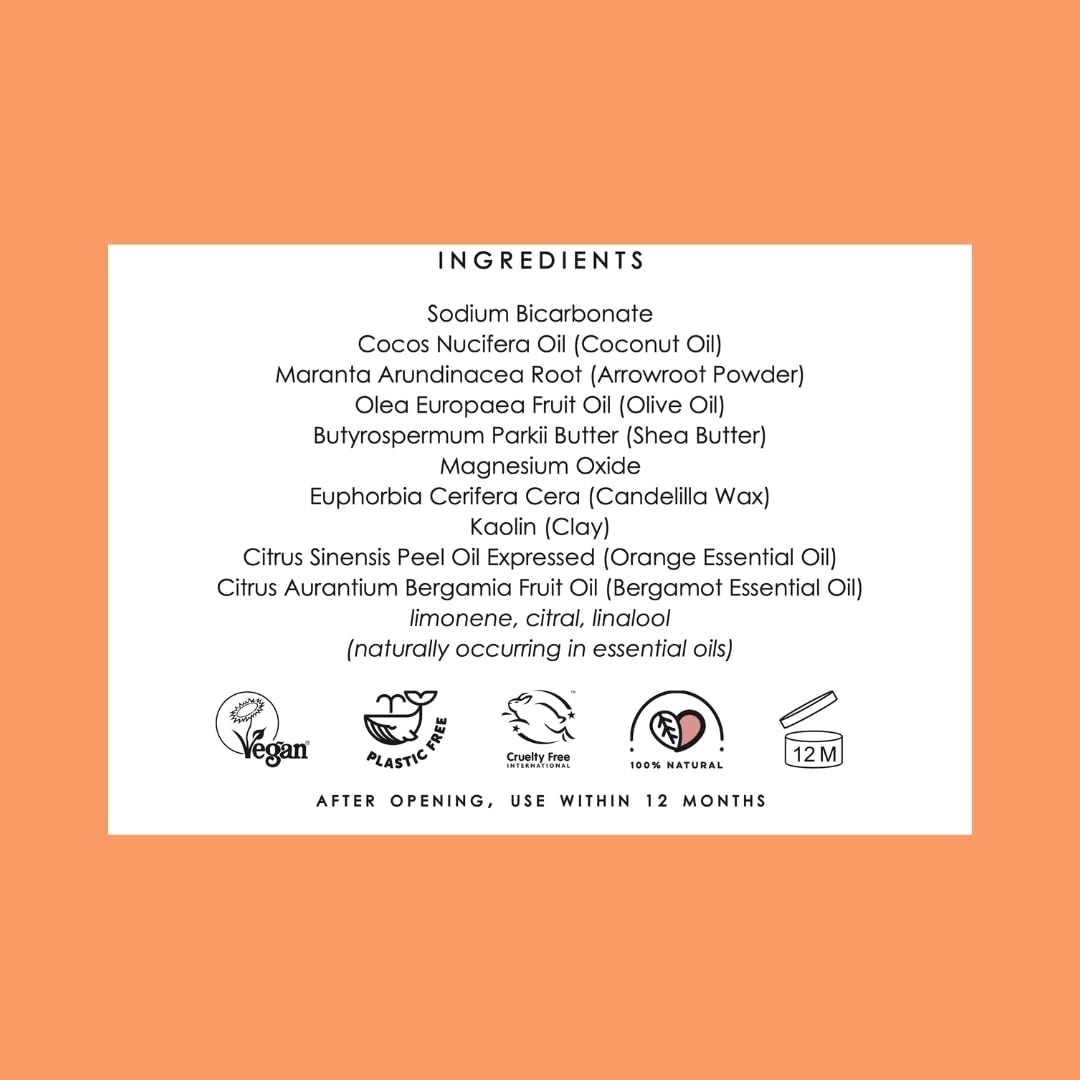 The Natural Deodorant Co, Active Deodorant Balm Orange + Bergamot 55g | Aluminium Free, Plastic Free, Natural Ingredients, Extra Strength Protection
