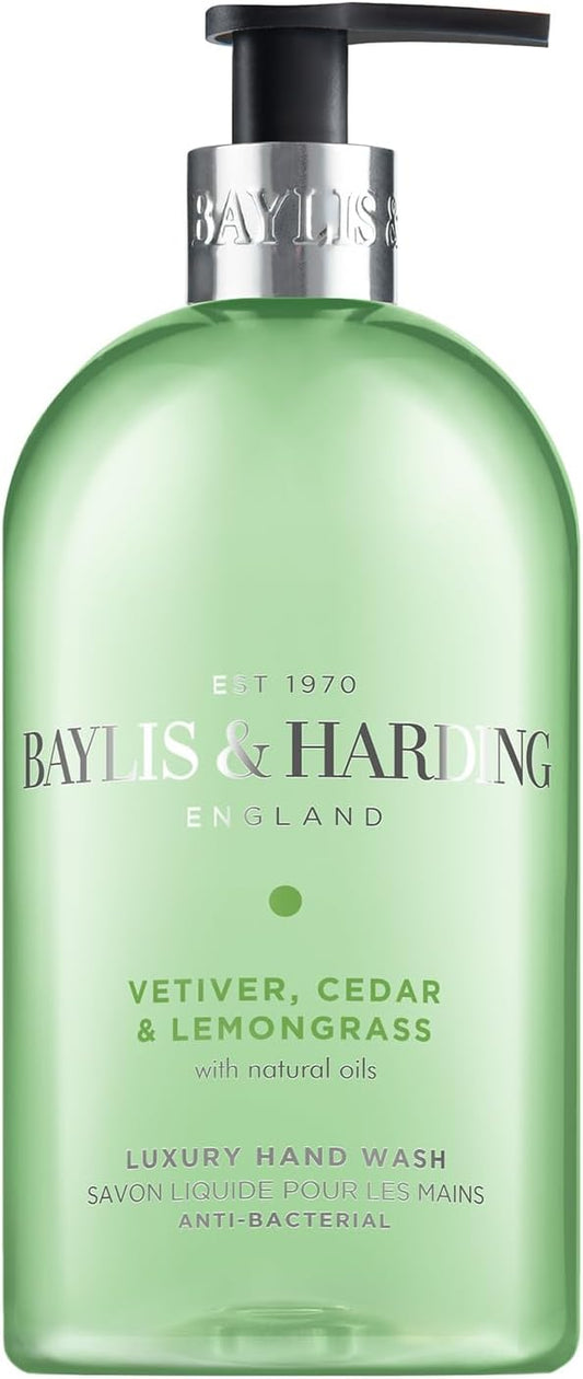 Baylis &amp; Harding Signature Vetiver, Cedar &amp; Lemongrass Anti-Bacterial Hand Wash 500ml (Pack of 3) - Vegan Friendly