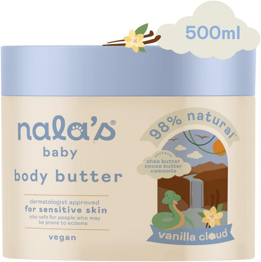 Nala's Baby Body Butter Vanilla Cloud | Supersize | Allergen-Free Sweet Vanilla Fragrance | 98% Natural | Dermatologically-tested and Paediatrician-approved | Vegan | 500ml | Nalas Baby